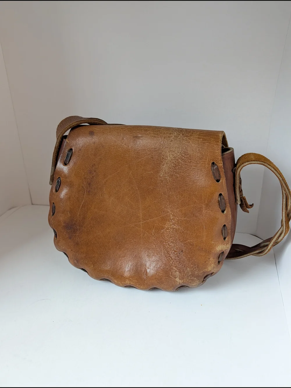 Sold! 70s Vintage Brown Leather Crossbody Bag with Floral Accents
